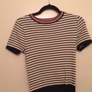 Striped high neck crop top